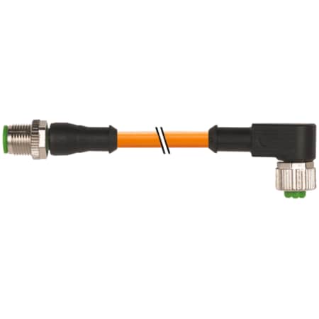 Murrelektronik M12 MALE 0 Degree / M12 FEMALE 90 Degree, PUR 4X0.34 orange UL/CSA, ROBOT, drag ch 0.3m 7000-40121-8460030
